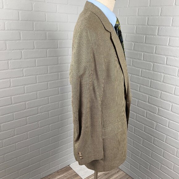 Racquet Club Blazer Men 44 Yellow Tan Houndstooth Classic Career Jacket USA VTG - Picture 5 of 15